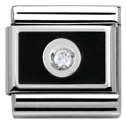 330315/05 CL PLATE S/Steel, 1 CZ. 925 silver, enamel BLACK on WHITE