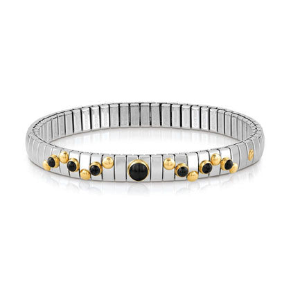 EXTENSION bracelet in stainless steel with 18K gold? round stone and small stones (002_BLACK AGATE)