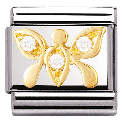 030303/11 Classic ,S/Steel Bonded Yellow Gold,CZ, WHITE butterfly