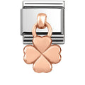431800/02  Classic CHARMS in stainless steel, 9K rose gold Four Leaf Clover CZ