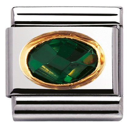 030601/027 Classic FACETED CZ stone,Emerald Green  S/Steel, Bonded Yellow Gold