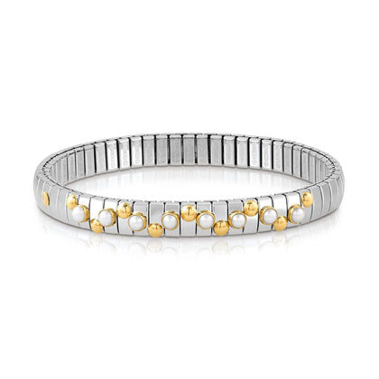 EXTENSION bracelet in stainless steel with 18K gold and small stones (007_WHITE PEARL)