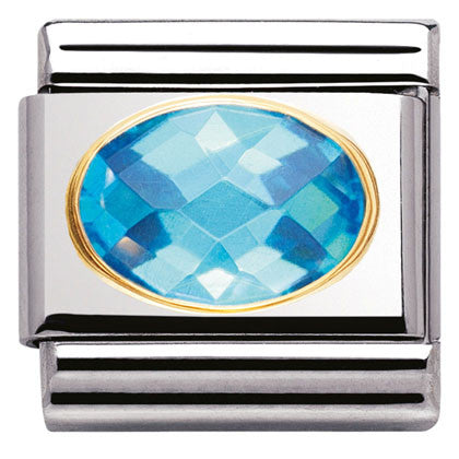030601/006  Classic FACETED CZ Light Blue  S/Steel, Bonded Yellow Gold