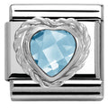 330603/006 Classic HEART FACETED CZ,S/Steel,925 silver twisted setting LIGHT BLUE