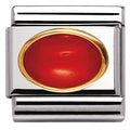 030502/11 Classic oval hard stones,S/Steel,Bonded Yellow Gold RED CORAL