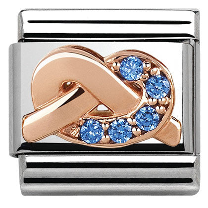430302/10 Classic S/steel,Rose Gold,CZ knot  LIGHT BLUE
